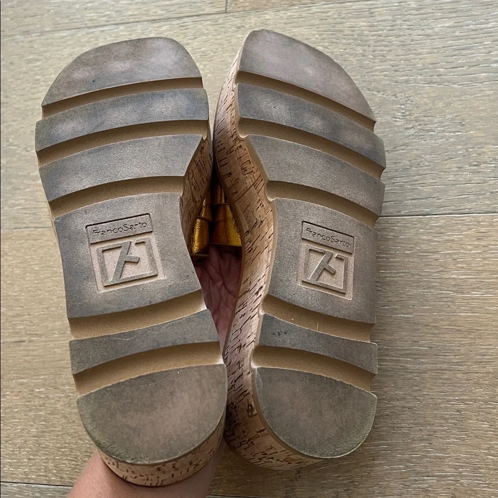 Franco Sarto Gold Metallic Platform Slide Sandals